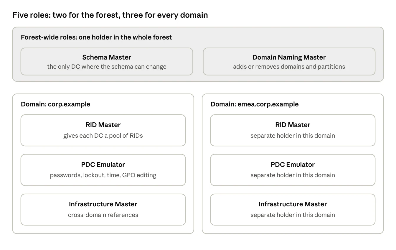 where the five FSMO roles live